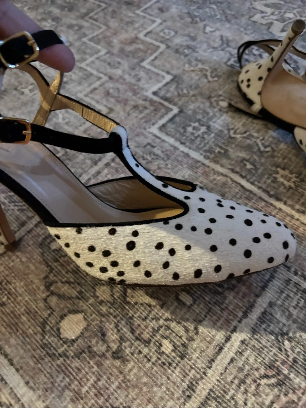 JCrew Polka Dot Pony Hair Pointed-Toe Slingback Heels - Black & White size 7